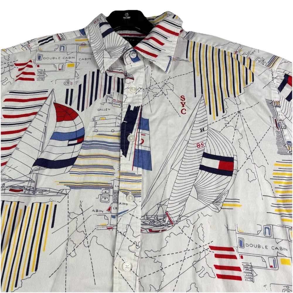 Tommy Hilfiger Shirt Men's M Sailing Button Up Nautical Boat Ocean White VGT - Picture 2 of 7